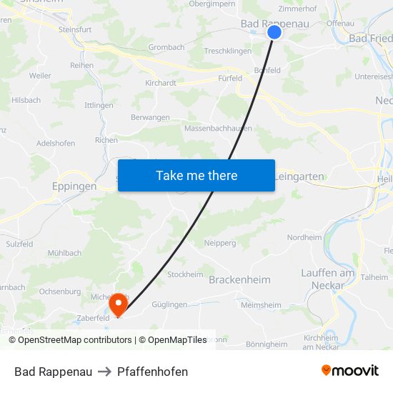 Bad Rappenau to Pfaffenhofen map