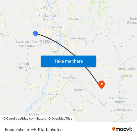 Friedelsheim to Pfaffenhofen map