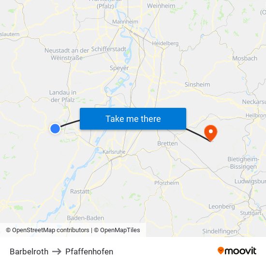 Barbelroth to Pfaffenhofen map