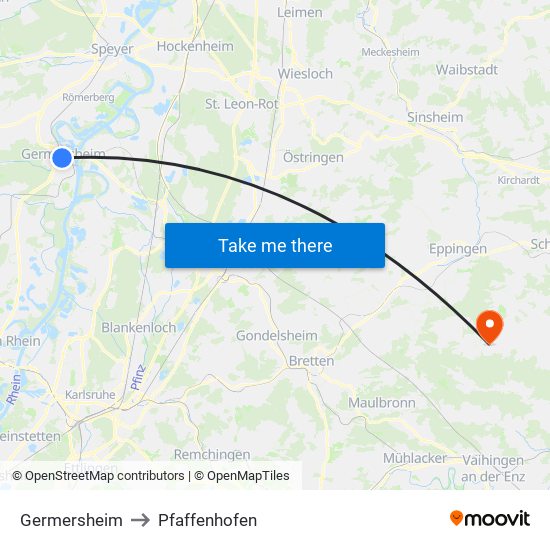 Germersheim to Pfaffenhofen map