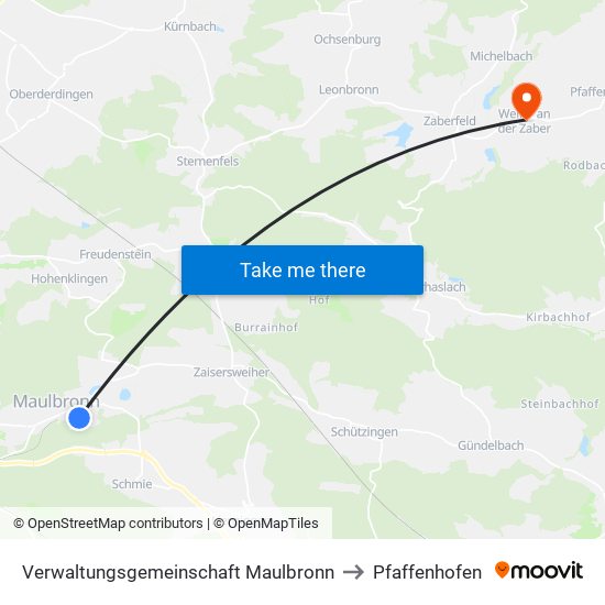 Verwaltungsgemeinschaft Maulbronn to Pfaffenhofen map