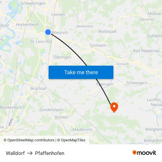 Walldorf to Pfaffenhofen map