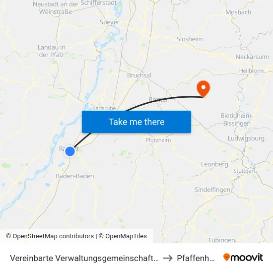 Vereinbarte Verwaltungsgemeinschaft Rastatt to Pfaffenhofen map