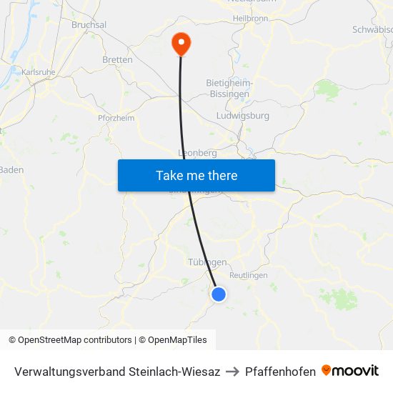 Verwaltungsverband Steinlach-Wiesaz to Pfaffenhofen map