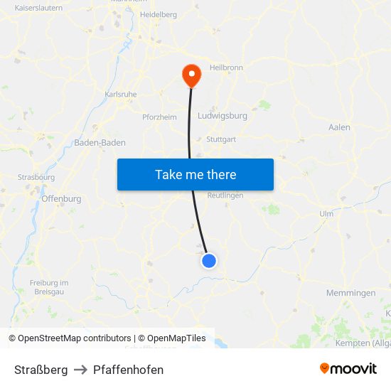 Straßberg to Pfaffenhofen map