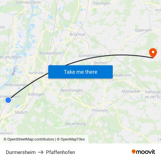 Durmersheim to Pfaffenhofen map