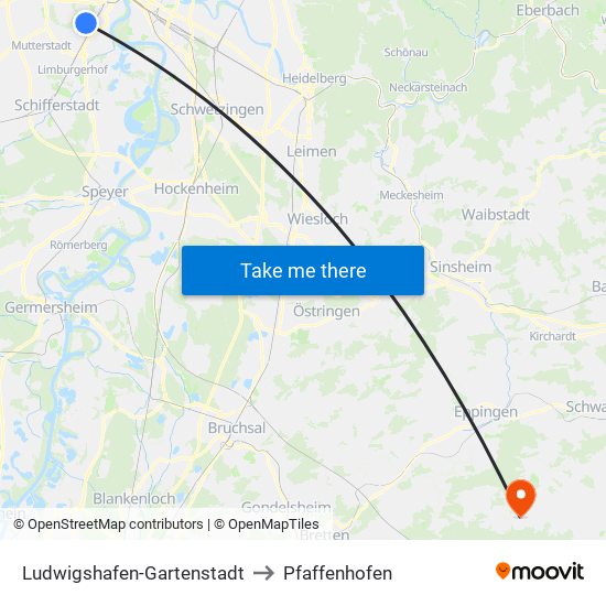 Ludwigshafen-Gartenstadt to Pfaffenhofen map