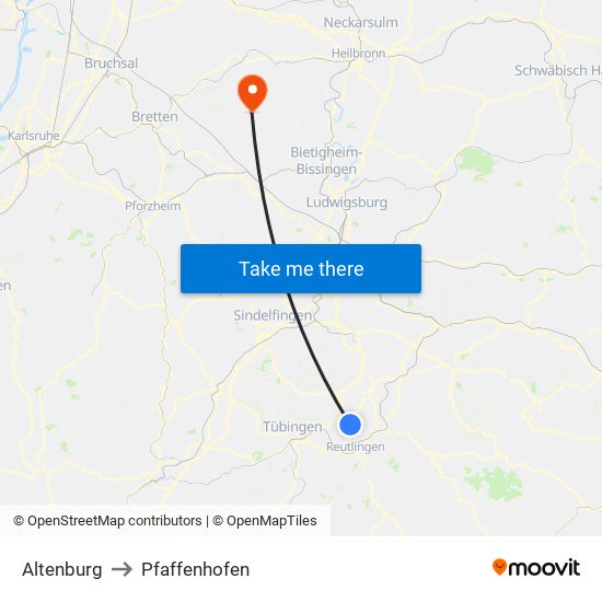 Altenburg to Pfaffenhofen map