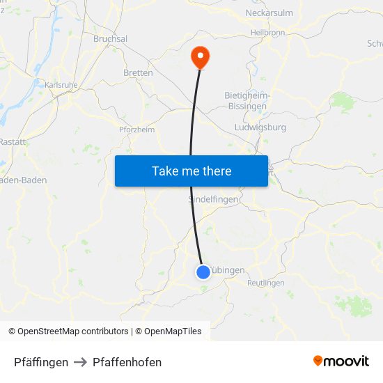 Pfäffingen to Pfaffenhofen map