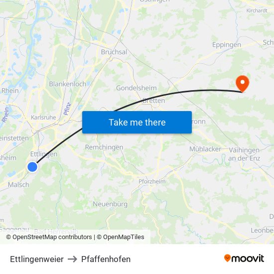 Ettlingenweier to Pfaffenhofen map