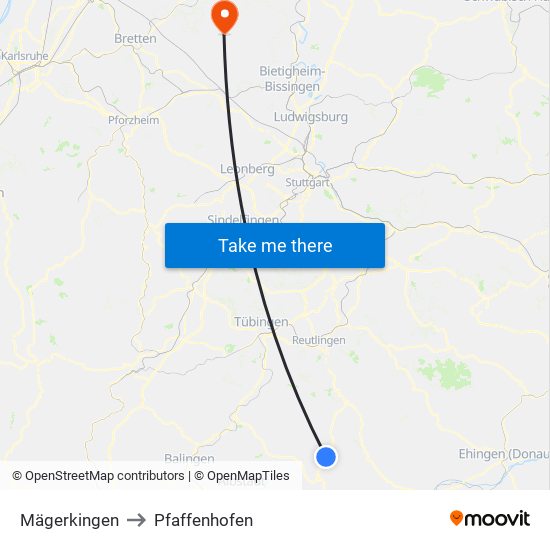 Mägerkingen to Pfaffenhofen map