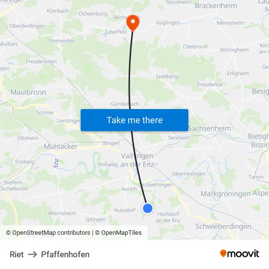 Riet to Pfaffenhofen map
