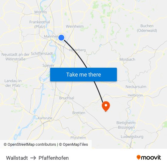 Wallstadt to Pfaffenhofen map