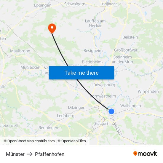 Münster to Pfaffenhofen map