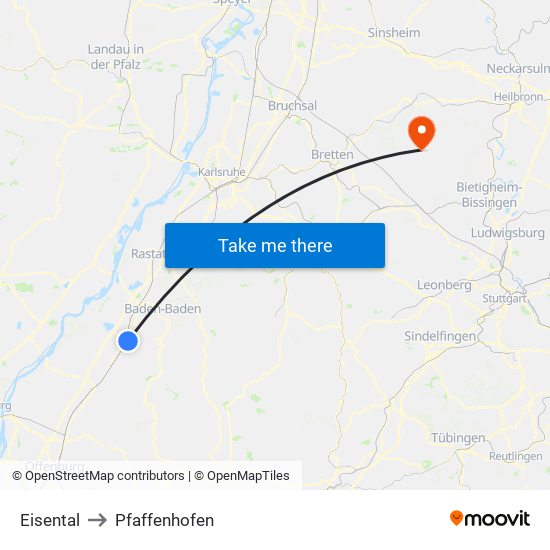 Eisental to Pfaffenhofen map