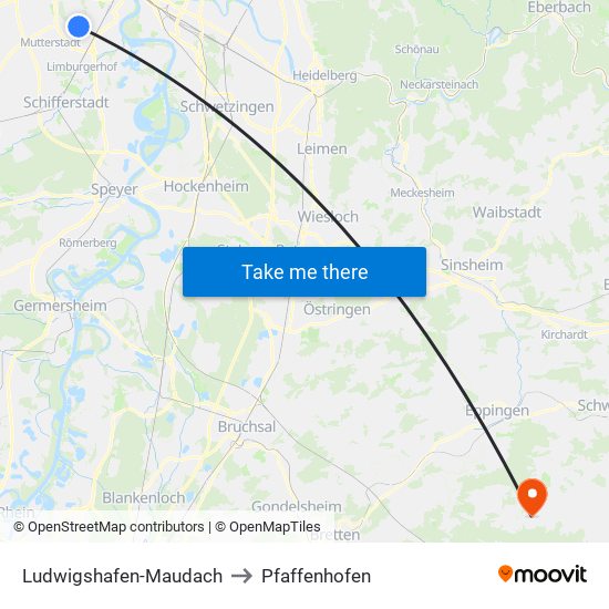 Ludwigshafen-Maudach to Pfaffenhofen map