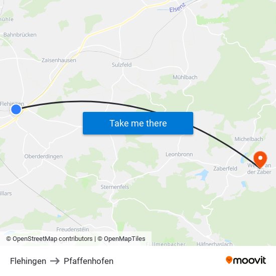 Flehingen to Pfaffenhofen map