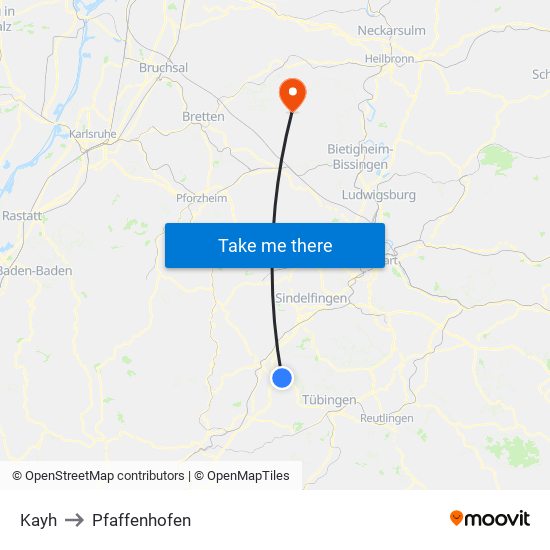 Kayh to Pfaffenhofen map