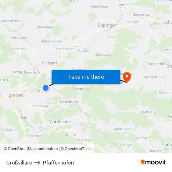 Großvillars to Pfaffenhofen map
