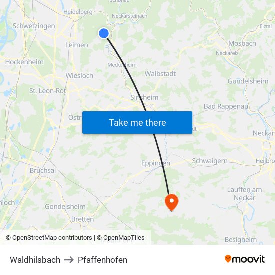 Waldhilsbach to Pfaffenhofen map