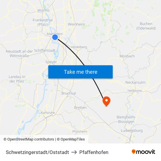 Schwetzingerstadt/Oststadt to Pfaffenhofen map