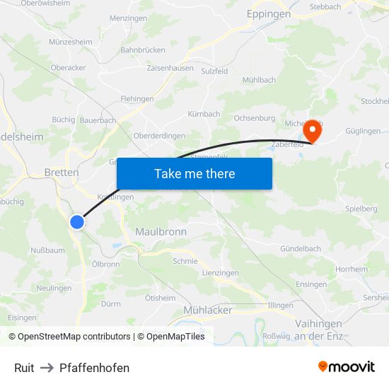 Ruit to Pfaffenhofen map