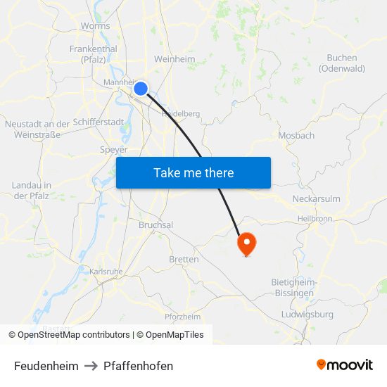 Feudenheim to Pfaffenhofen map