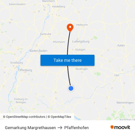 Gemarkung Margrethausen to Pfaffenhofen map