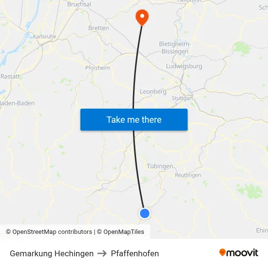 Gemarkung Hechingen to Pfaffenhofen map