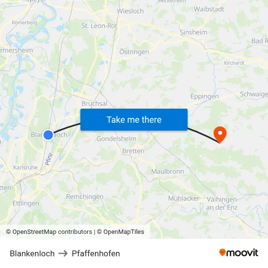 Blankenloch to Pfaffenhofen map