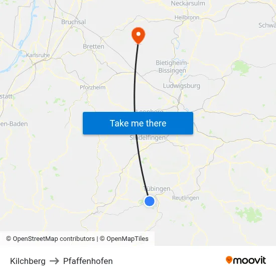 Kilchberg to Pfaffenhofen map