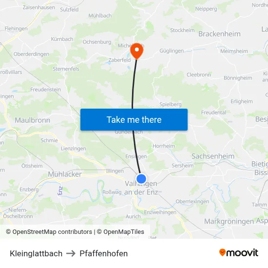 Kleinglattbach to Pfaffenhofen map
