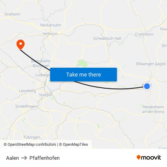 Aalen to Pfaffenhofen map