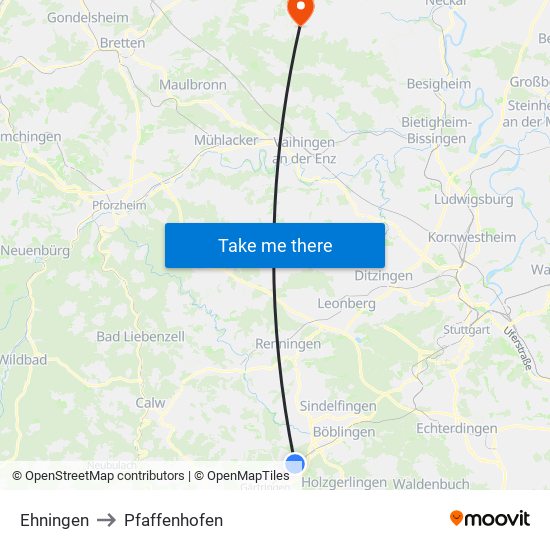 Ehningen to Pfaffenhofen map