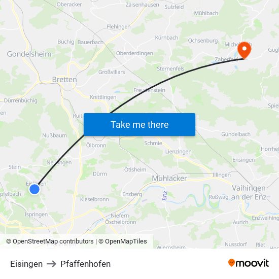 Eisingen to Pfaffenhofen map
