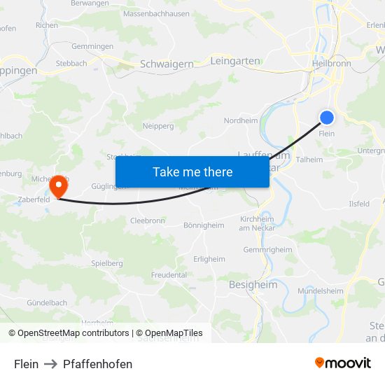Flein to Pfaffenhofen map