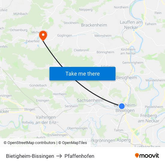 Bietigheim-Bissingen to Pfaffenhofen map