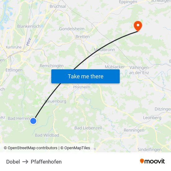 Dobel to Pfaffenhofen map