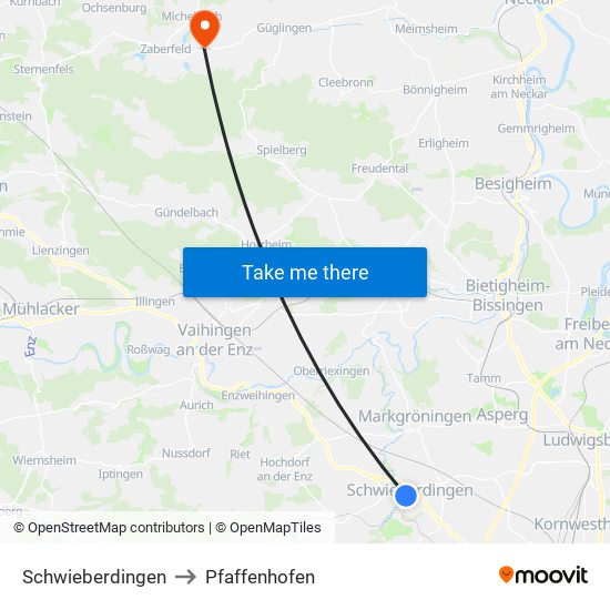 Schwieberdingen to Pfaffenhofen map