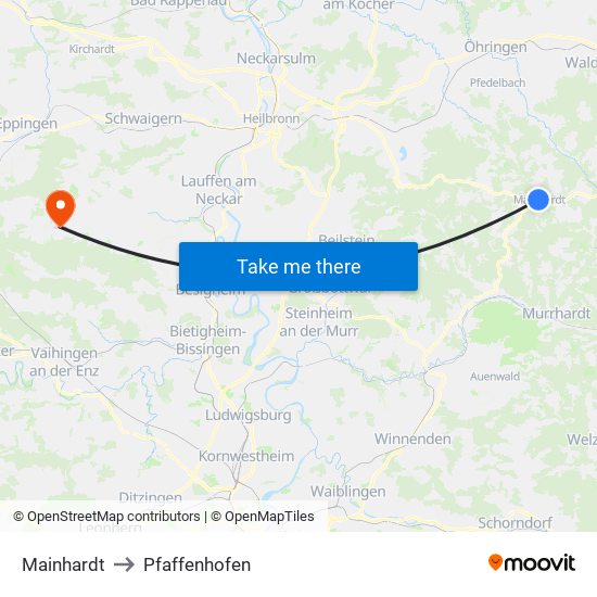 Mainhardt to Pfaffenhofen map