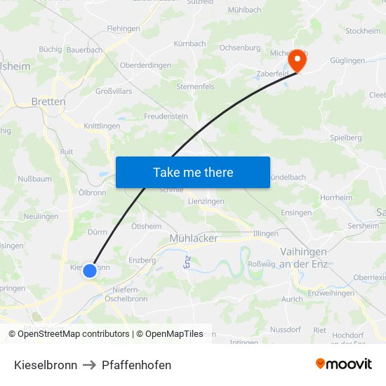 Kieselbronn to Pfaffenhofen map