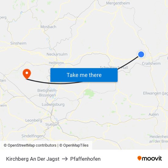 Kirchberg An Der Jagst to Pfaffenhofen map