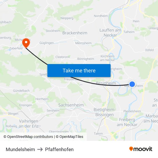 Mundelsheim to Pfaffenhofen map
