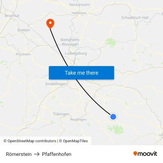 Römerstein to Pfaffenhofen map