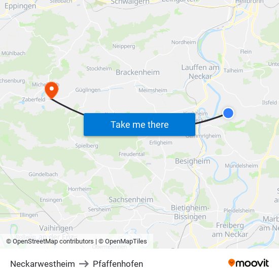 Neckarwestheim to Pfaffenhofen map