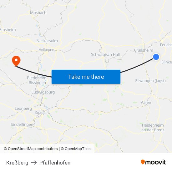 Kreßberg to Pfaffenhofen map