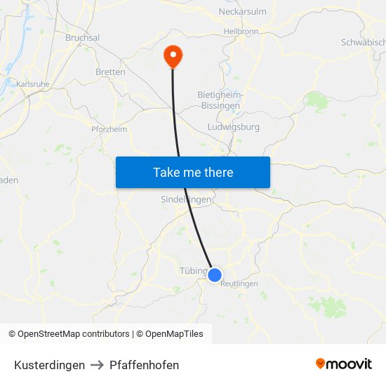 Kusterdingen to Pfaffenhofen map