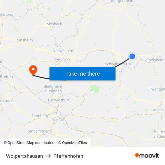 Wolpertshausen to Pfaffenhofen map