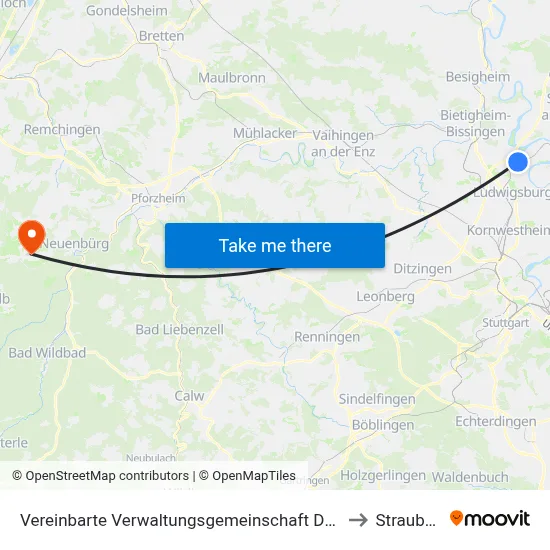 Vereinbarte Verwaltungsgemeinschaft Der Stadt Freiberg am Neckar to Straubenhardt map