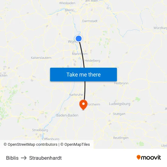 Biblis to Straubenhardt map